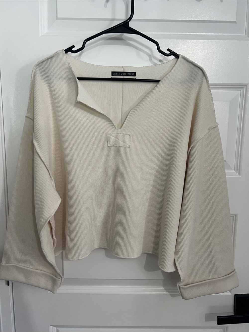 Urban Outfitters Cream Ribbed V-Notch Pullover Sweatshirt